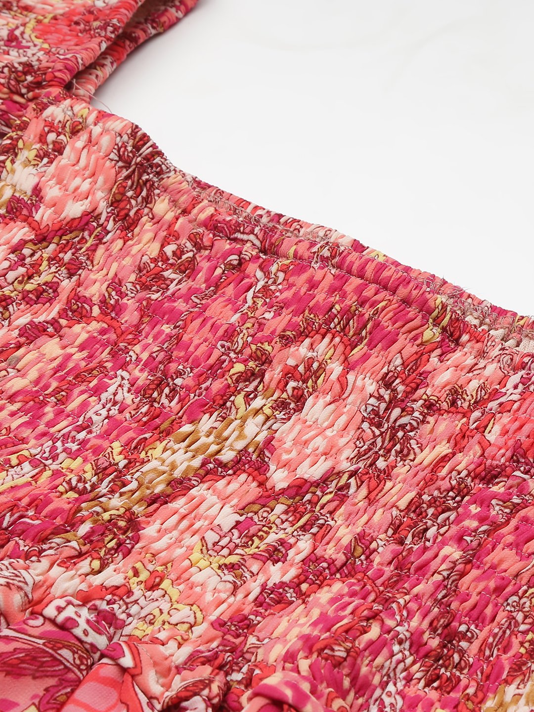 SCORPIUS Pink printed offshoulder frill sleeve top