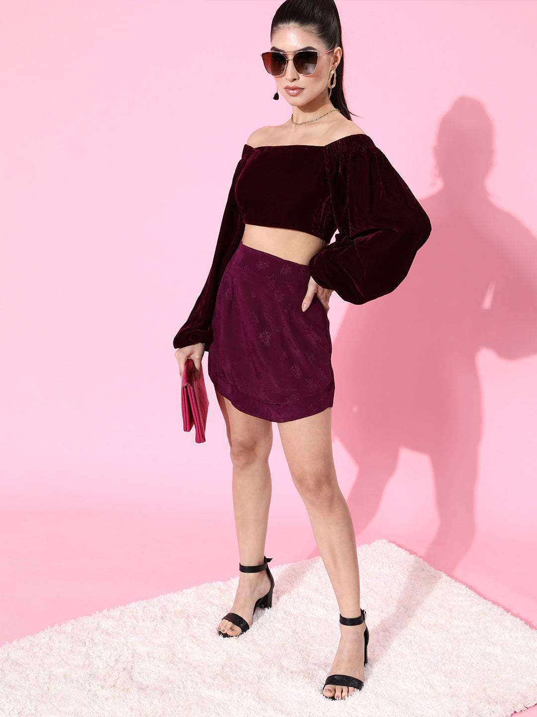 SCORPIUS Jacquard Maroon mini skirt