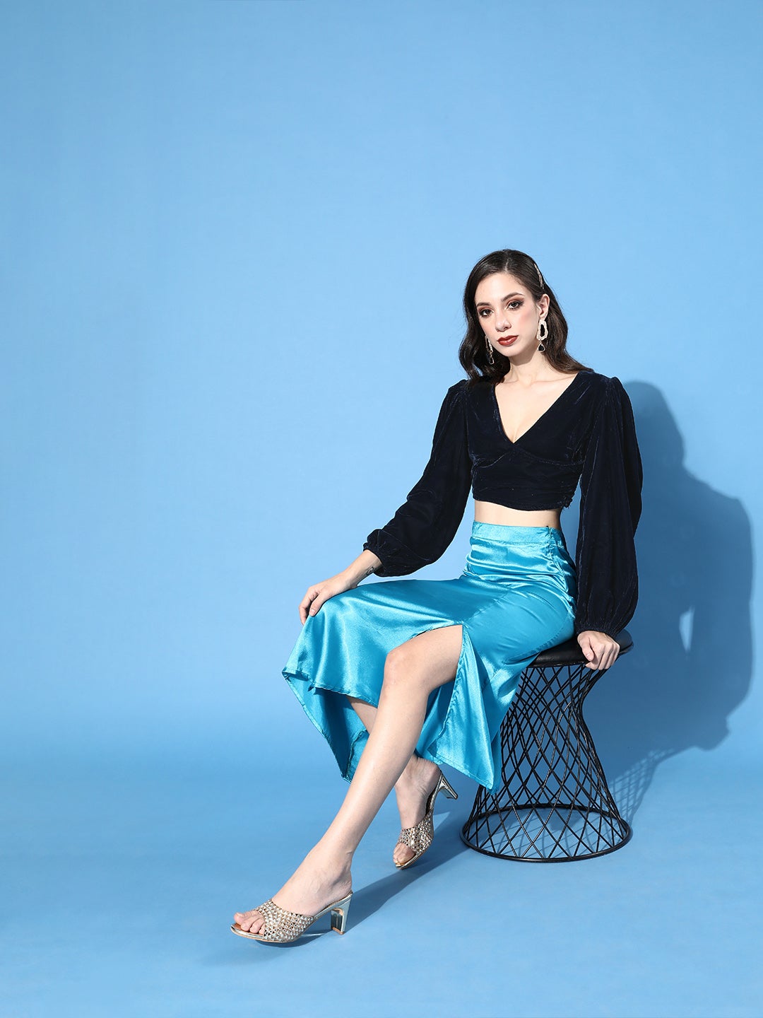 Designer Navy Velvet Top