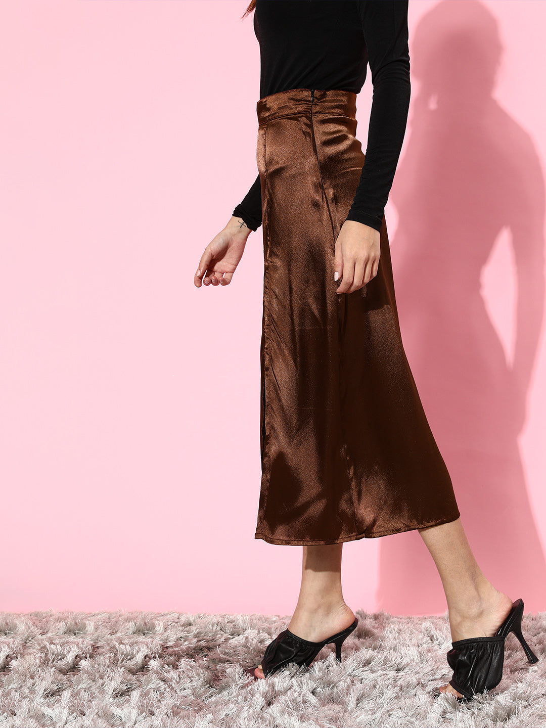 Scorpius Chic Brown Solid Satin Skirt