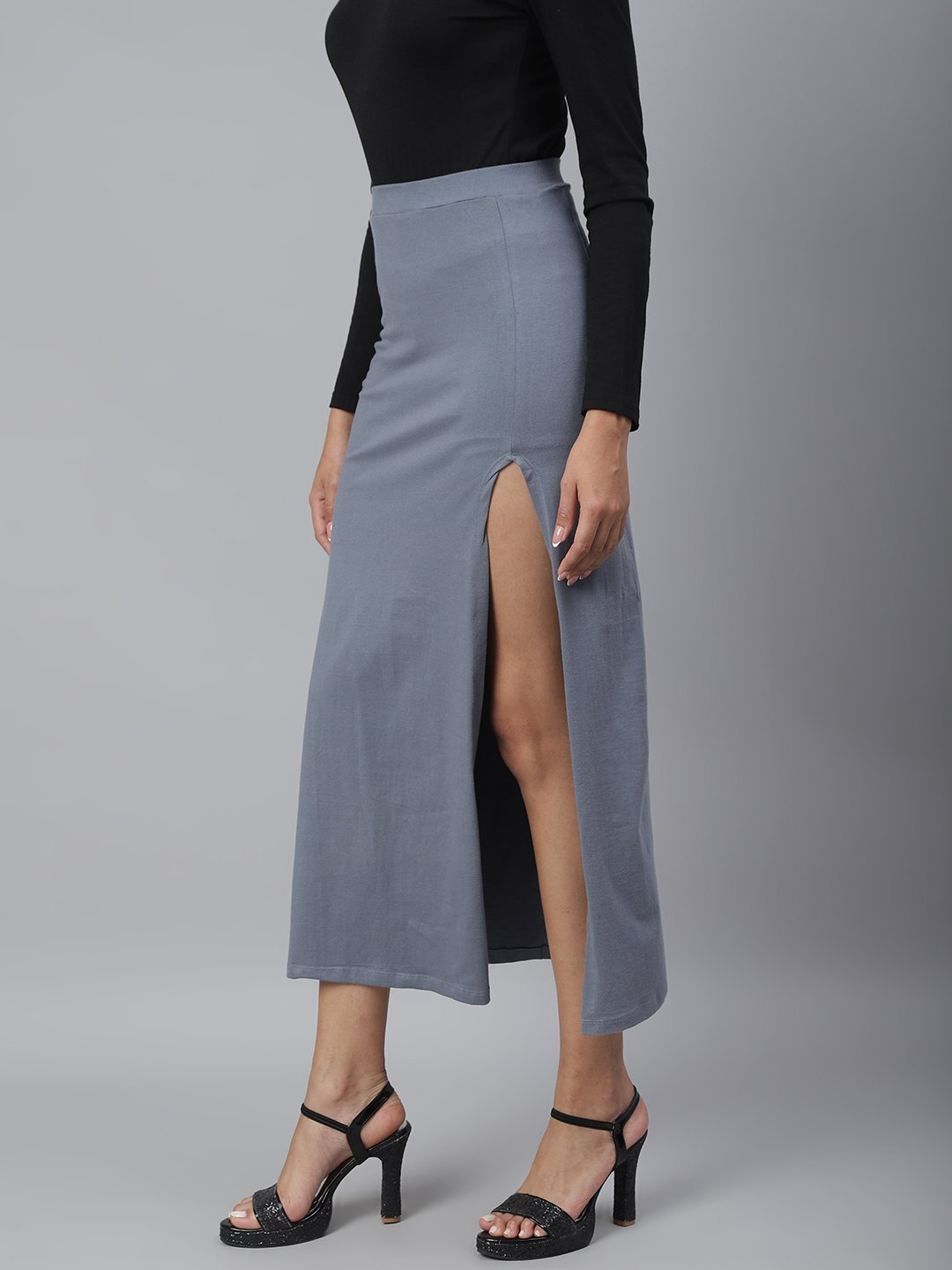 SCORPIUS Grey side slit Hoseiry Skirt