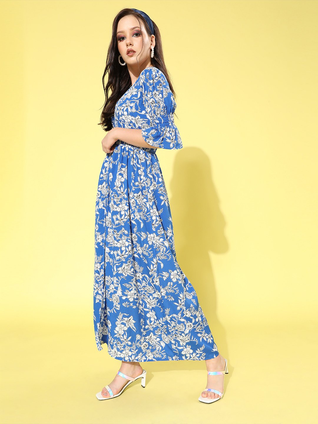 SCORPIUS Purple Printed front slit long Dress