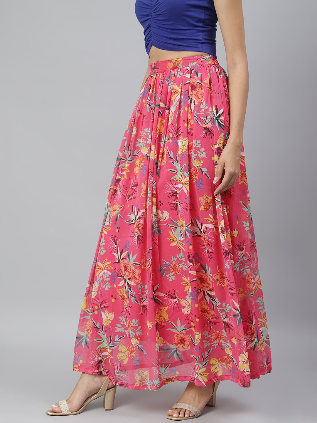 SCORPIUS Pink floral Long skirt