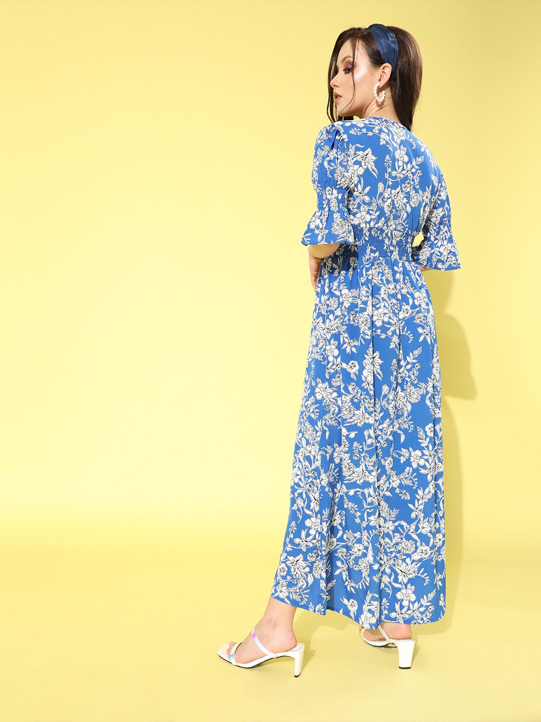SCORPIUS Purple Printed front slit long Dress