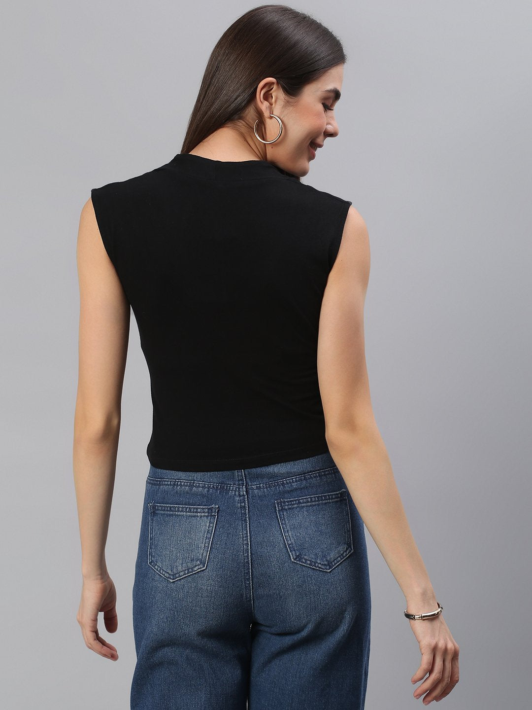 V-Neck Solid Black Top