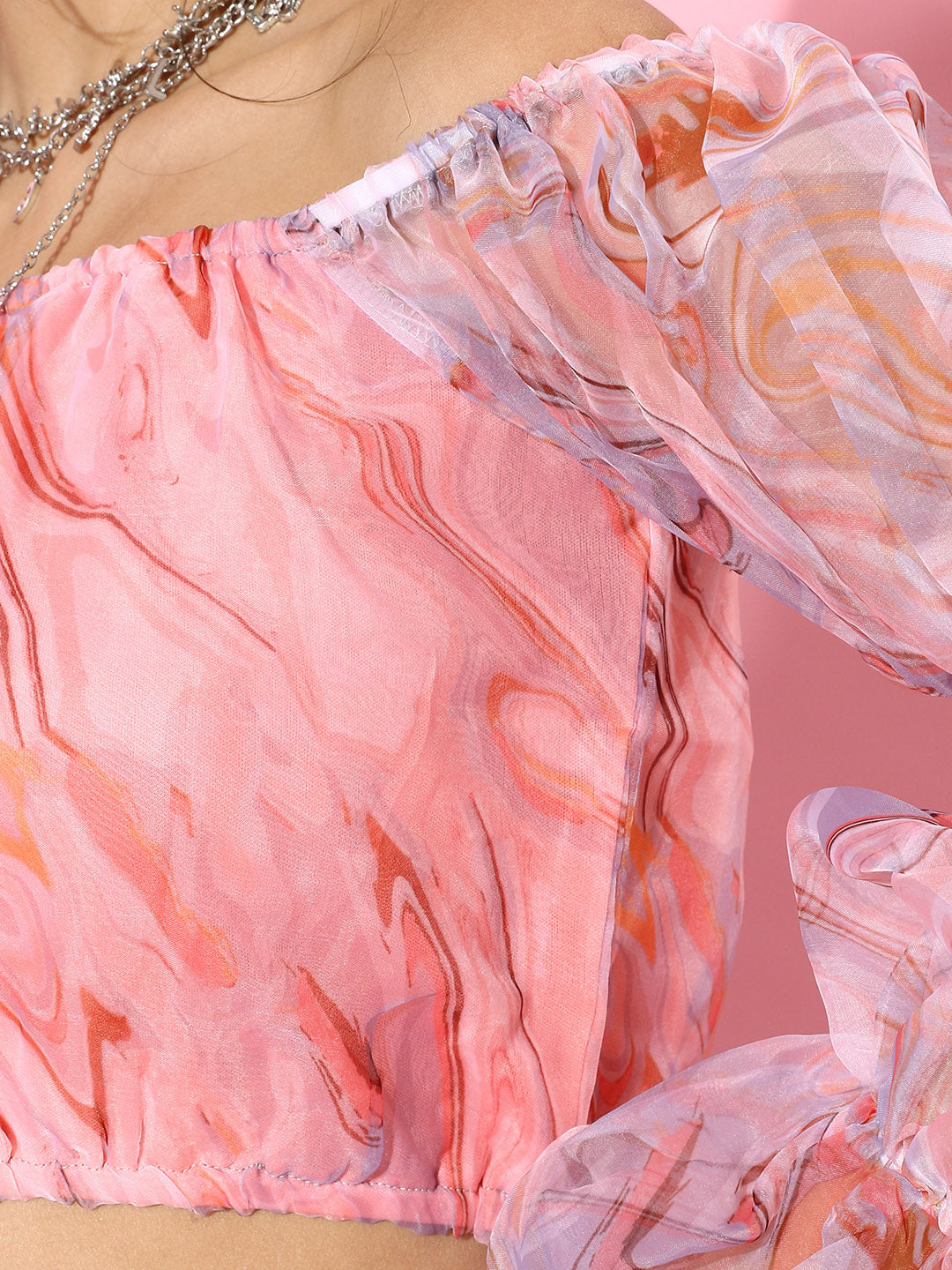 SCORPIUS Pink Floral Organza Top