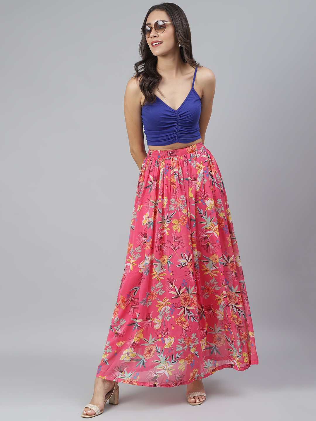 SCORPIUS Pink floral Long skirt