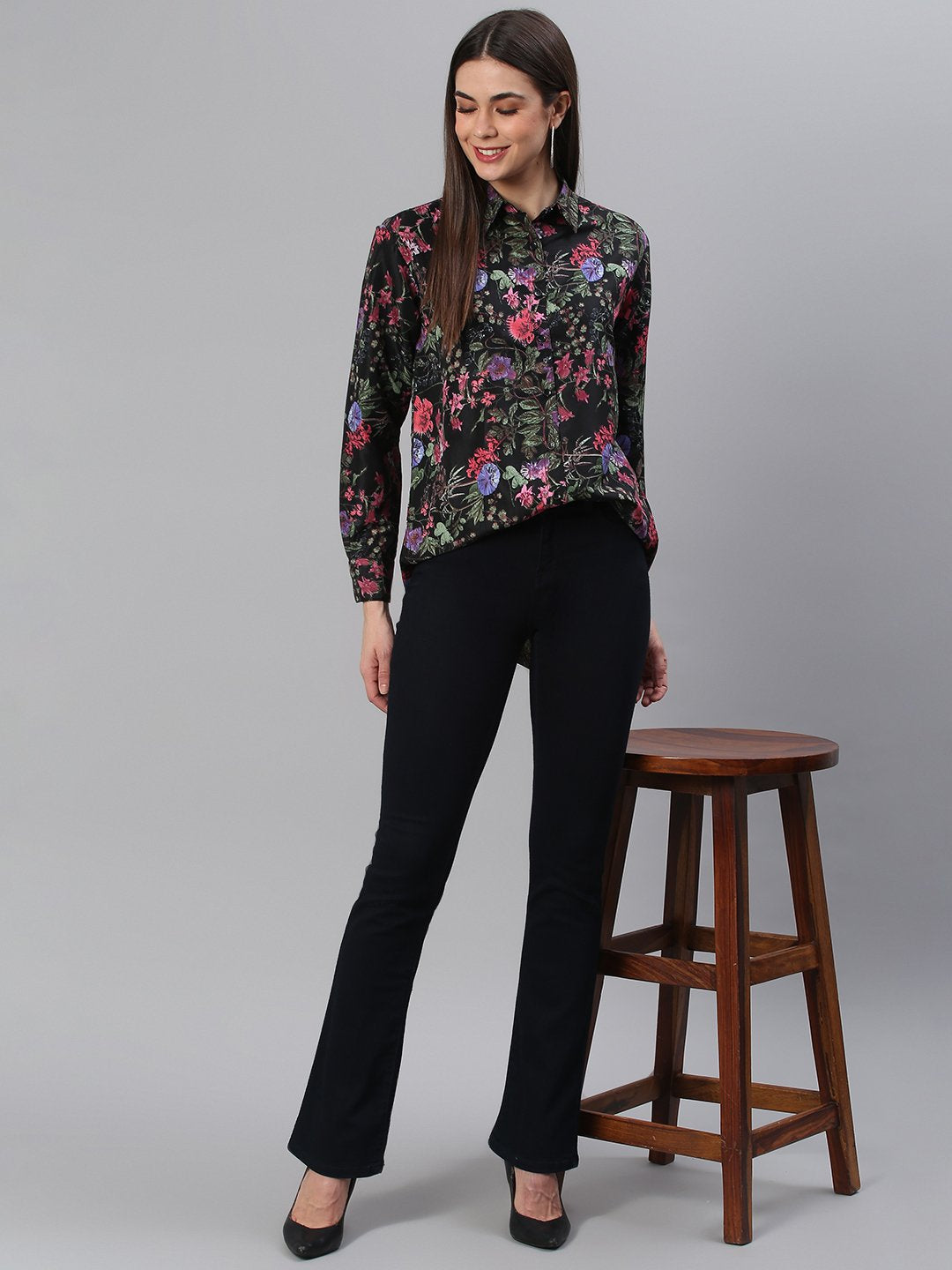 Black Floral Print Shirt