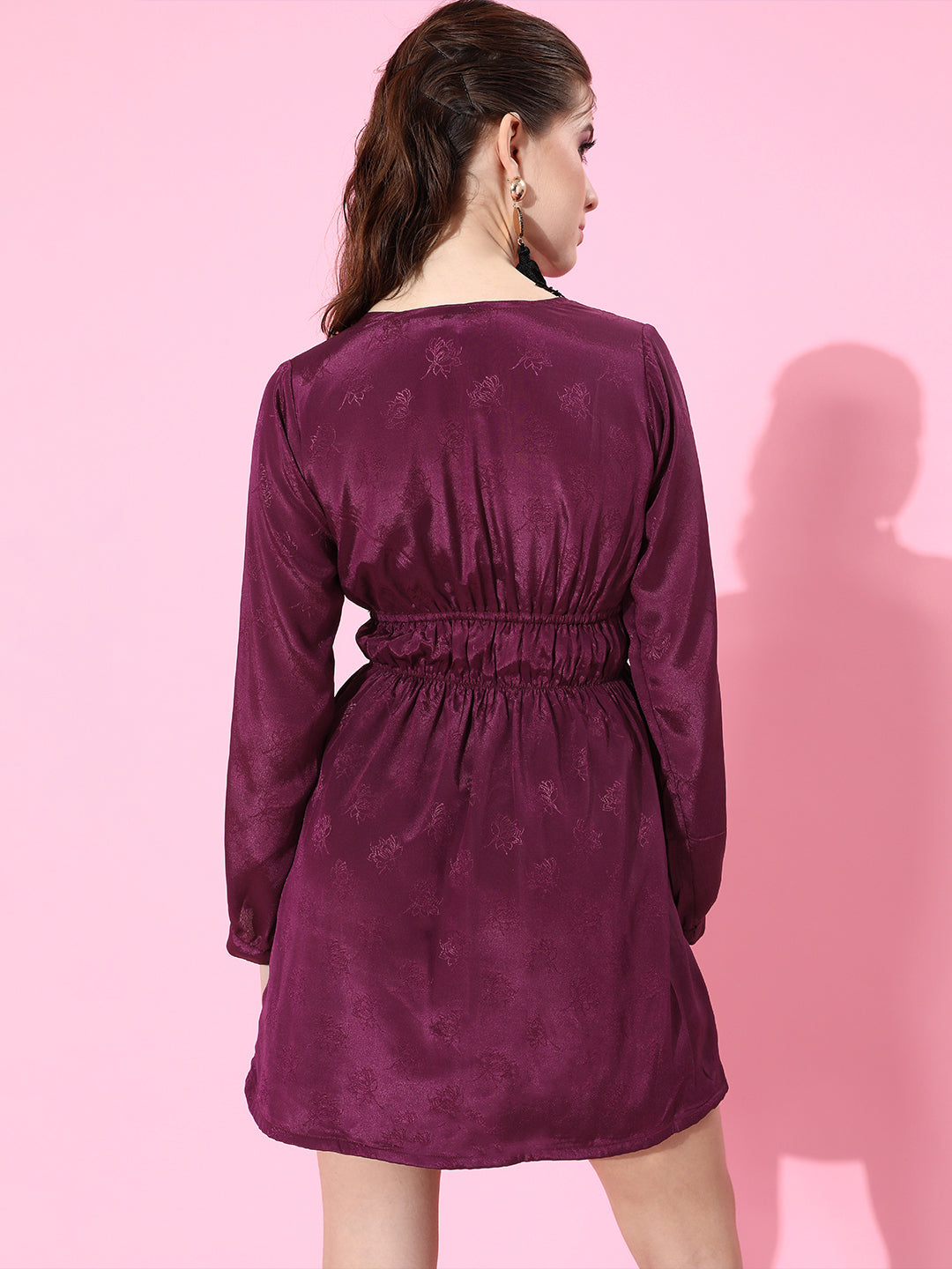 SCORPIUS Maroon Jacquard Dress