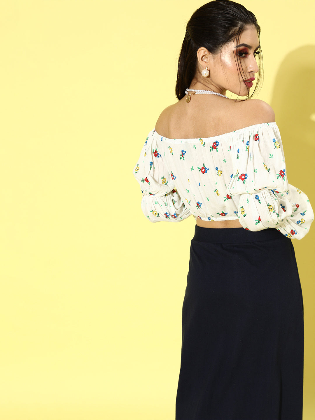 SCORPIUS White Printed Rayon Crepe Top