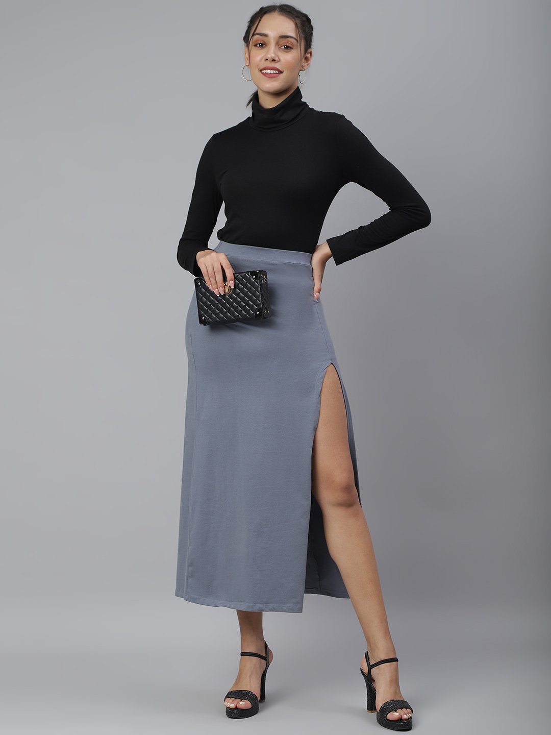 SCORPIUS Grey side slit Hoseiry Skirt