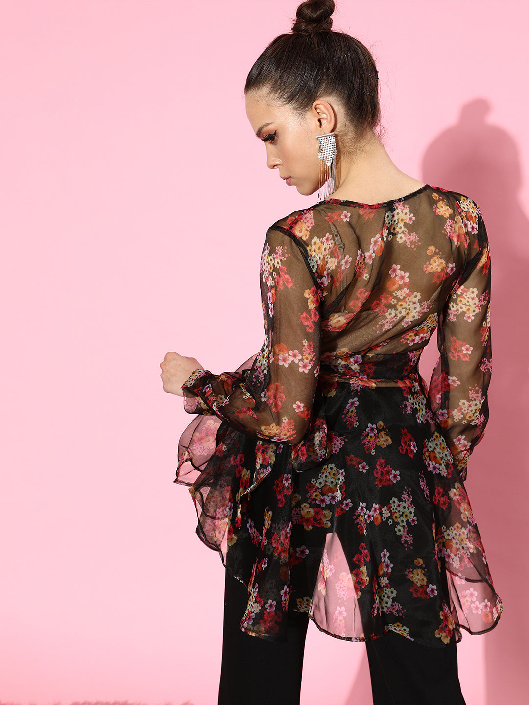 SCORPIUS Black Floral Organza Top