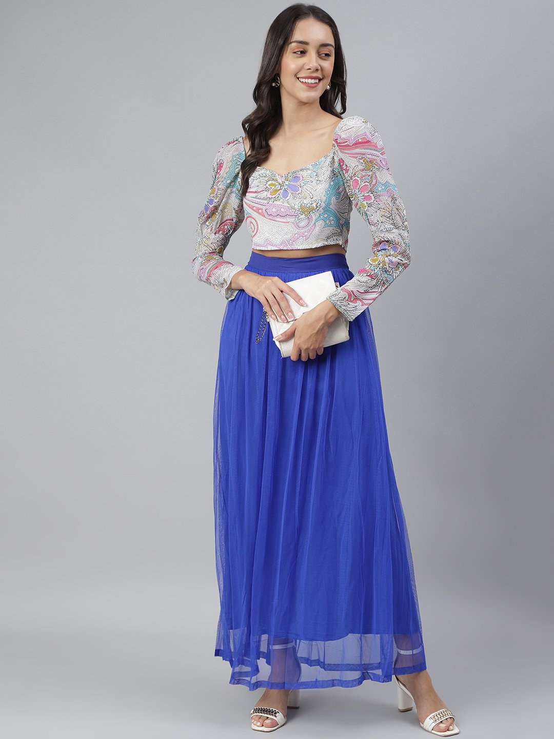 SCORPIUS Royal blue net long skirt