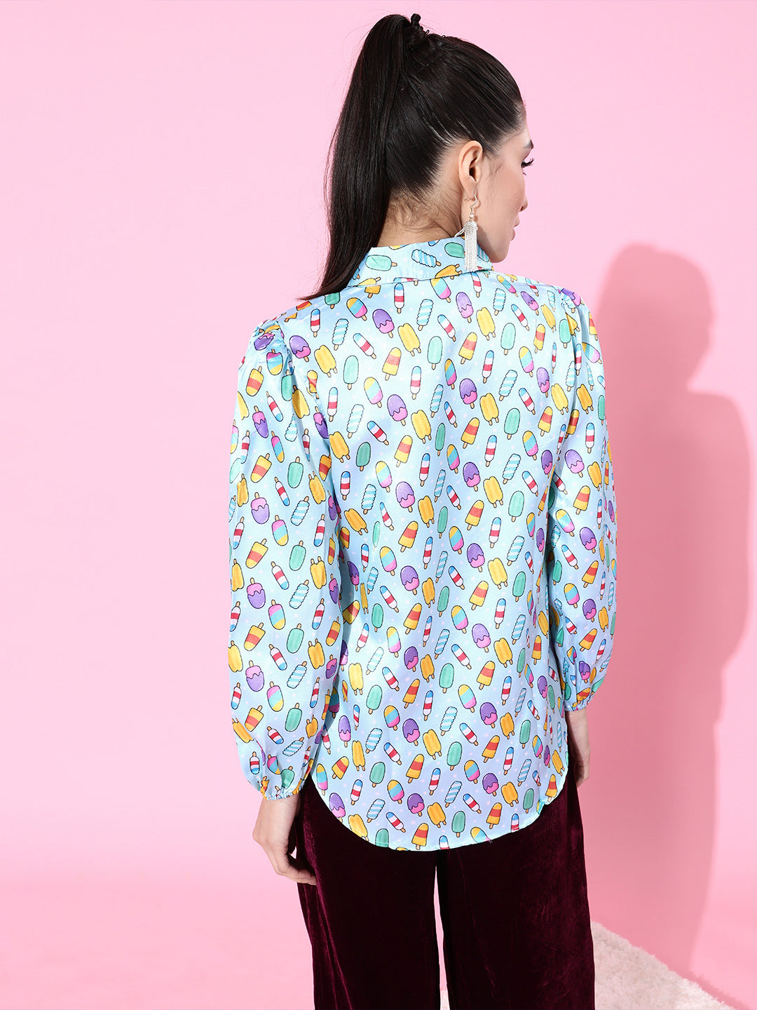 SCORPIUS Blue printed Satin shirt
