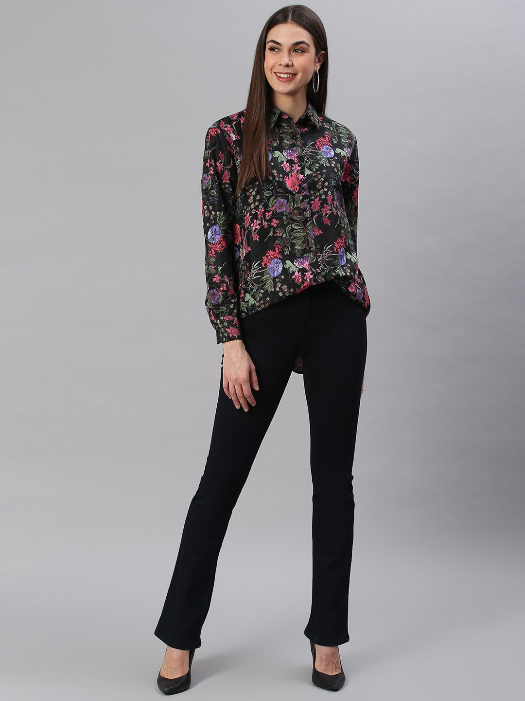 Black Floral Print Shirt