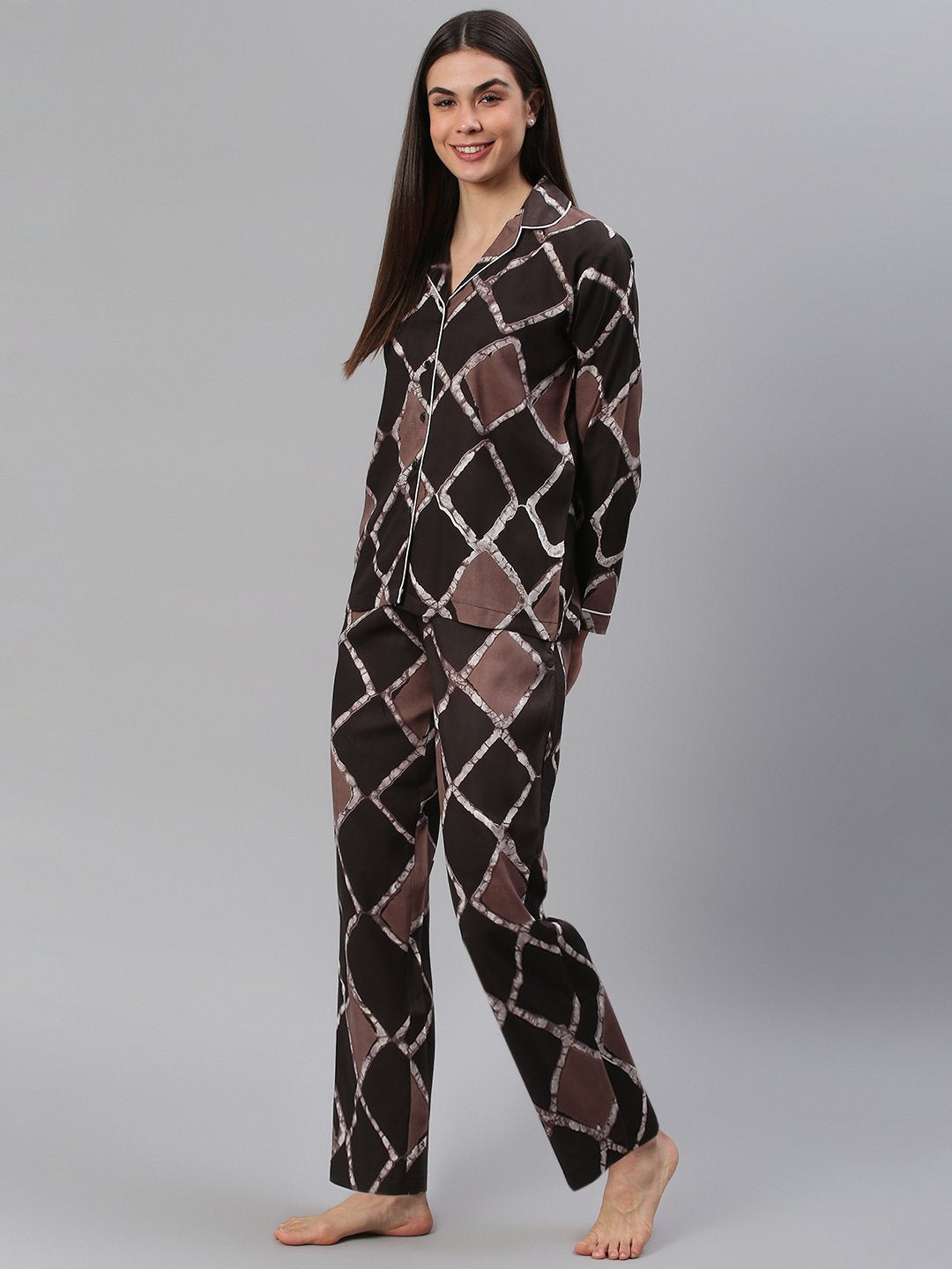 Cation Brown Printed Night Suit