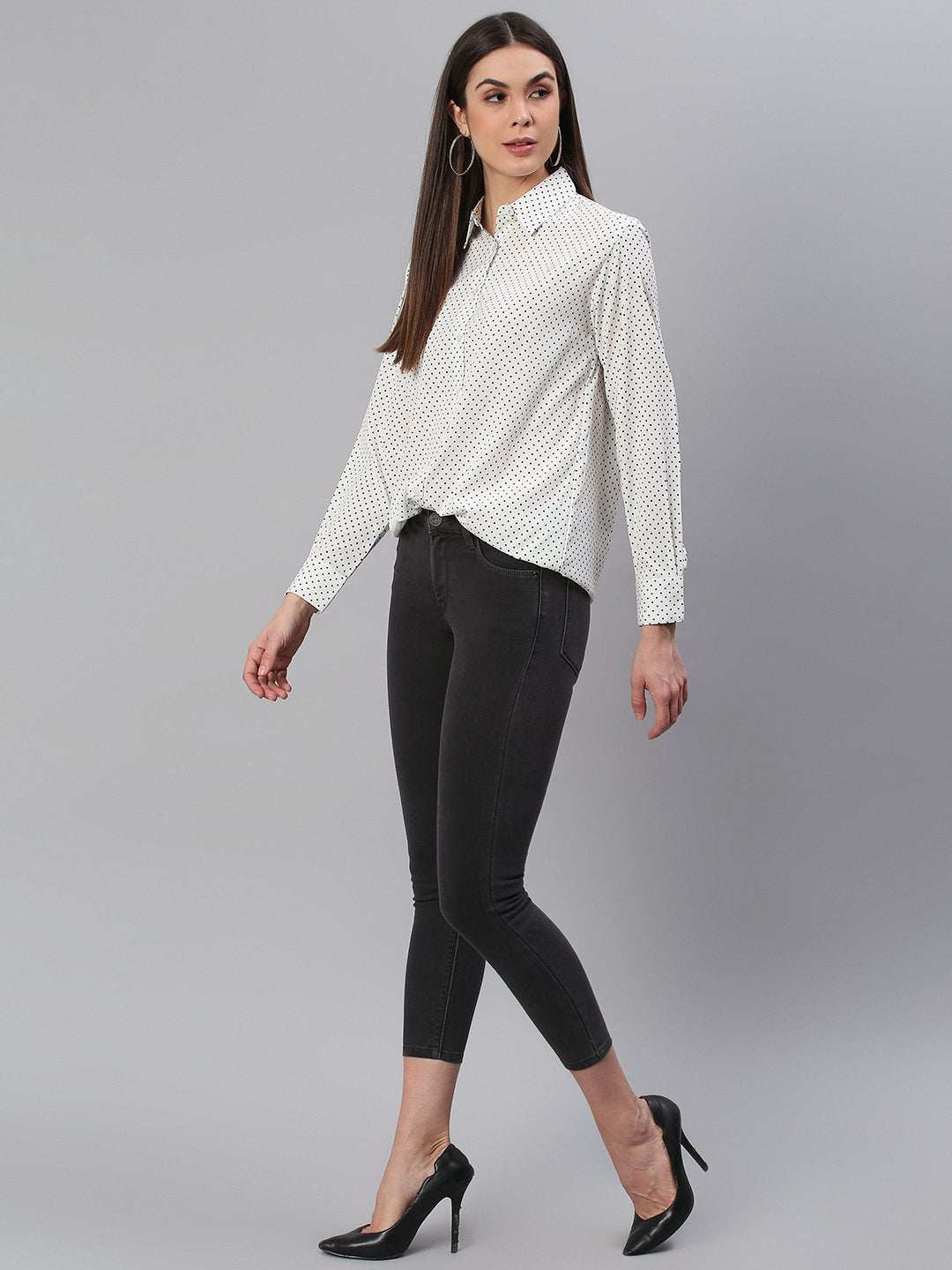 White Polka Print Shirt