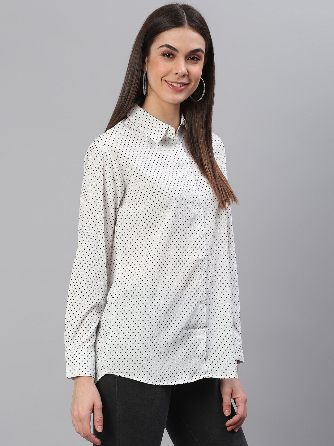White Polka Print Shirt