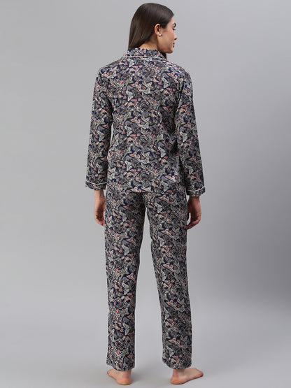 Cation Navy Printed Night Suit