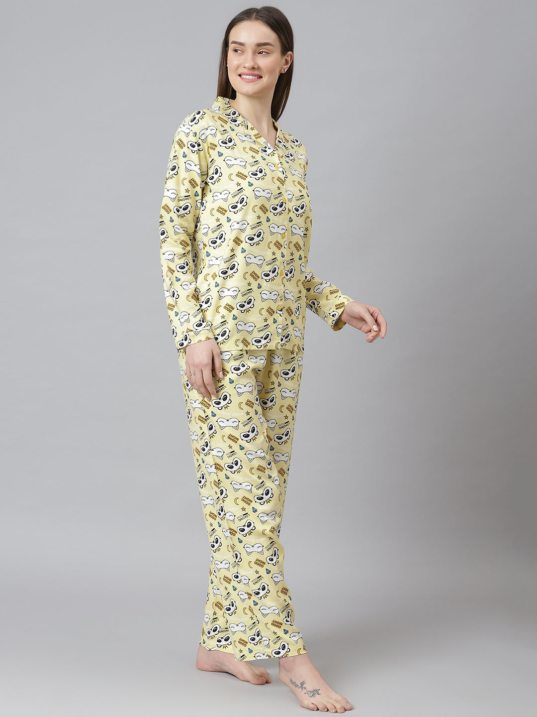 Cation Yellow Printed Night Suit