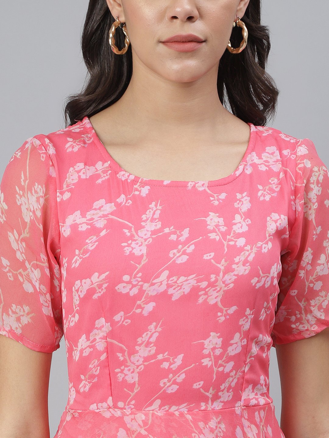 SCORPIUS Pink Flared Printed maxi Dress