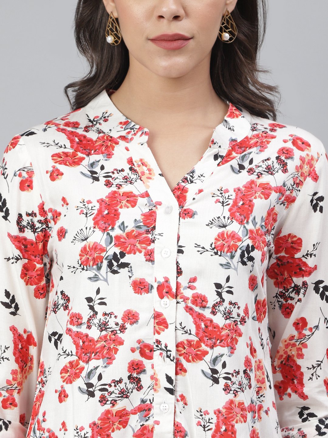 SCORPIUS White & Red Floral Rayon Shirt