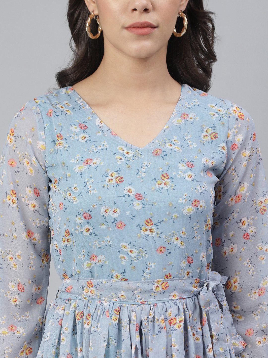 SCORPIUS Light Blue Printed Maxi dress