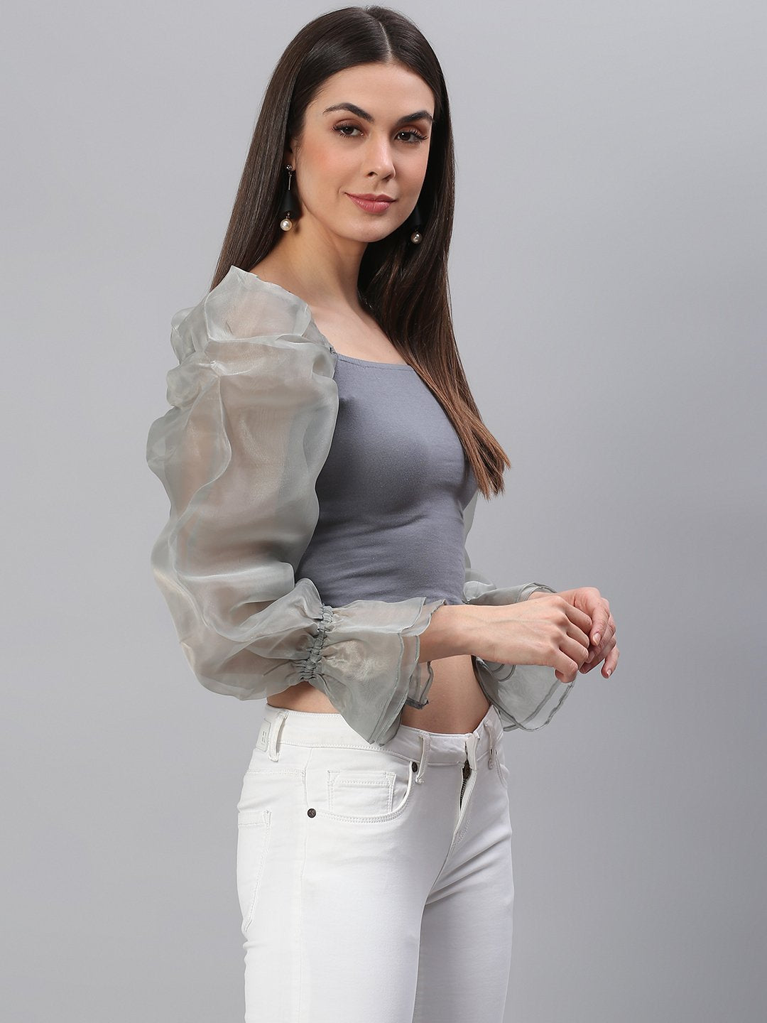Grey Puff Sleeve Top