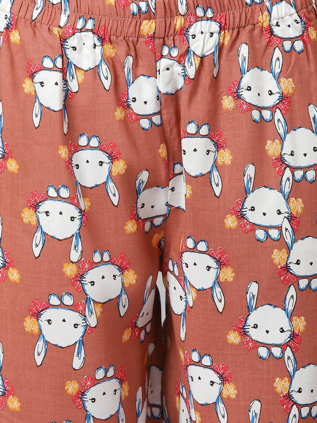 Cation Brown Printed Night Suit