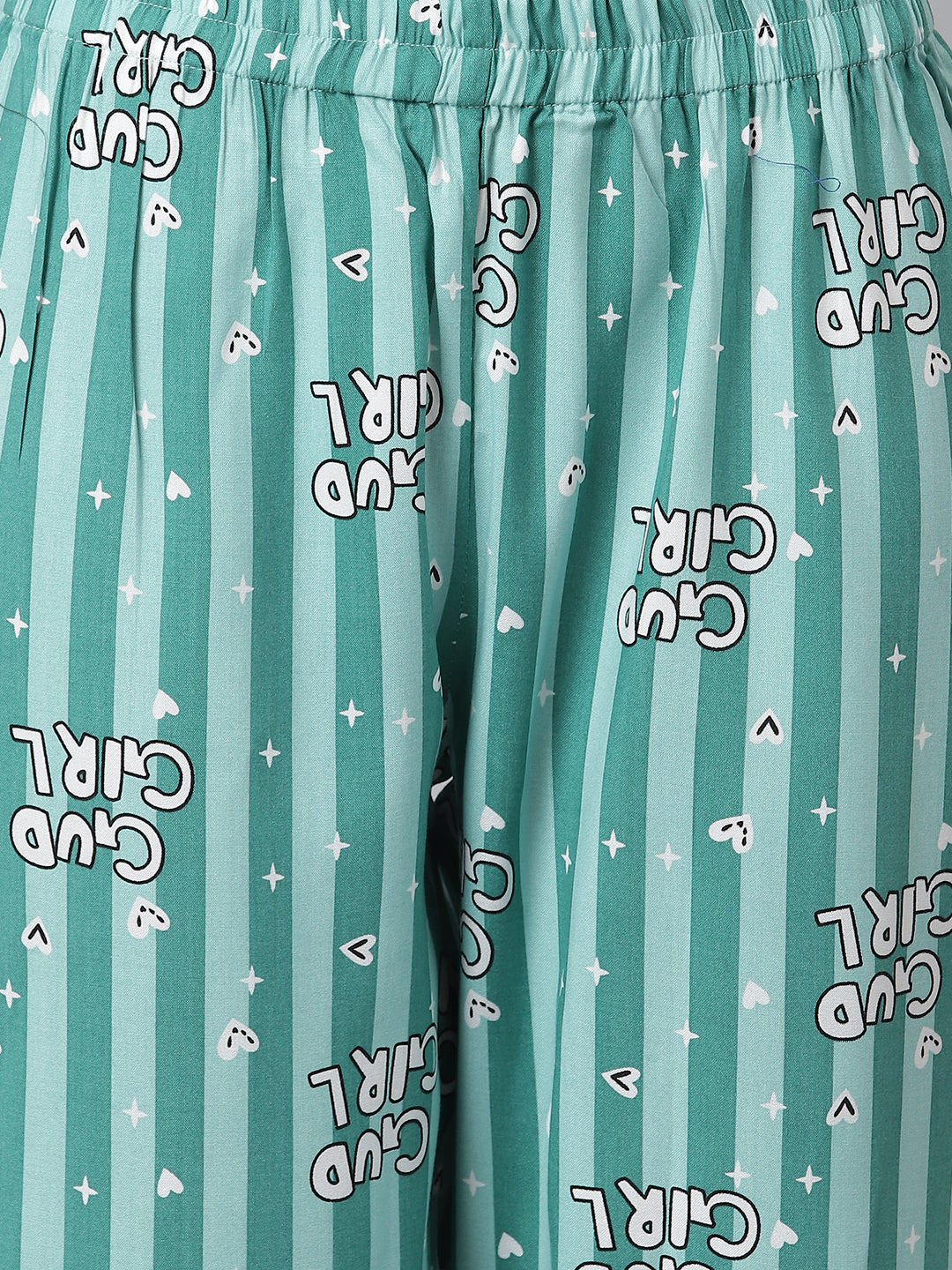 Cation Green Printed Night Suit