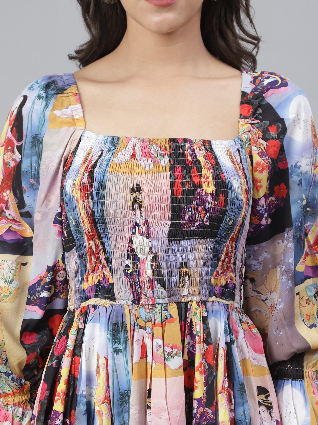 SCORPIUS Black Printed Smocked Dress