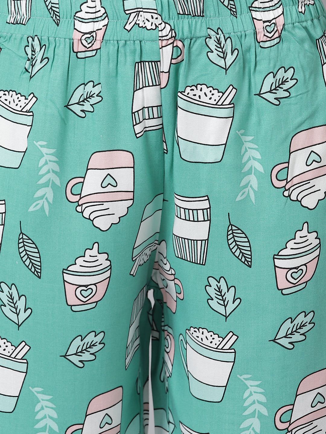 Cation Green Printed Night Suit