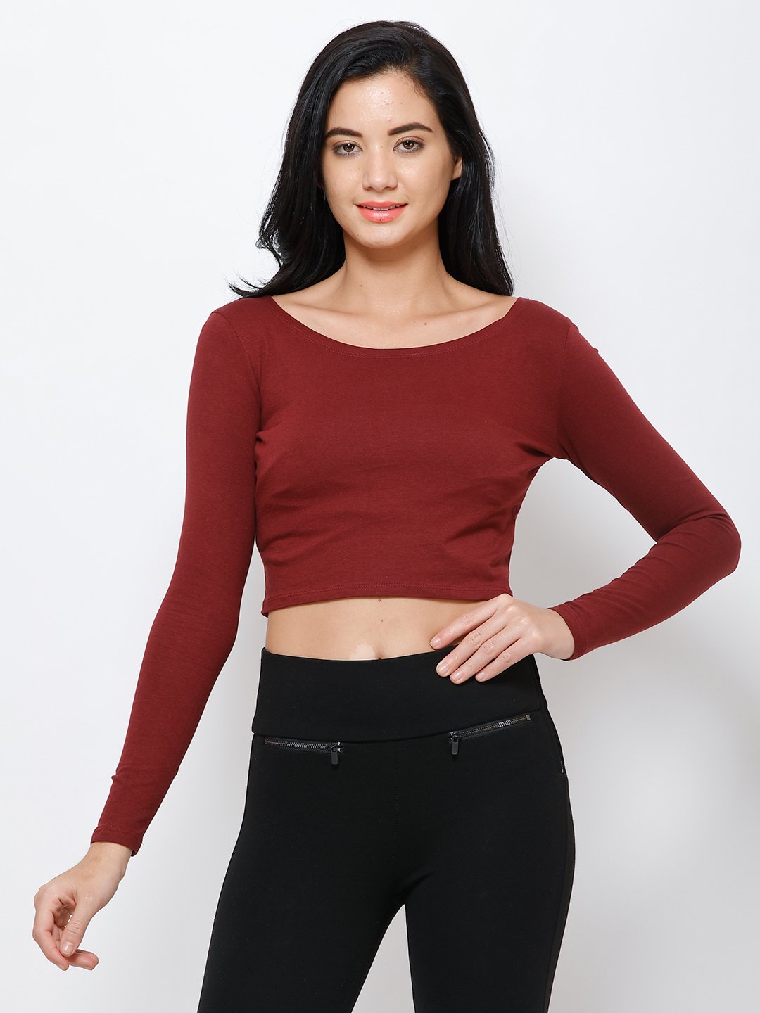 Maroon solid crop top