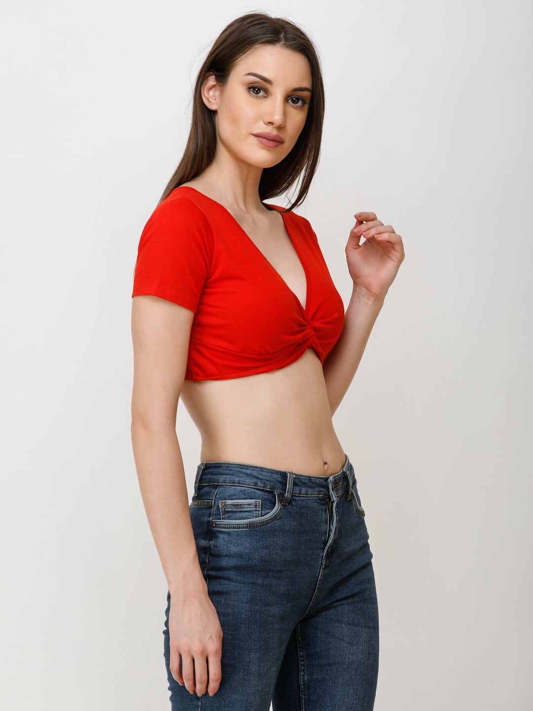 SCORPIUS Women Red Solid Fitted Crop Top