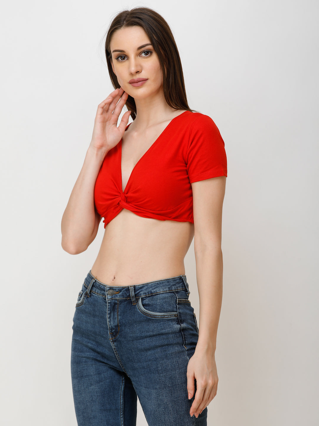 SCORPIUS Women Red Solid Fitted Crop Top