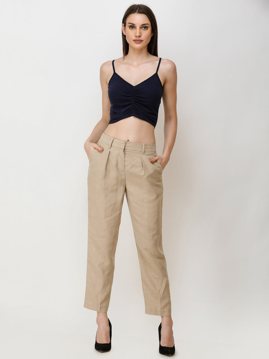 SCORPIUS Women Navy Blue Solid Tank Top