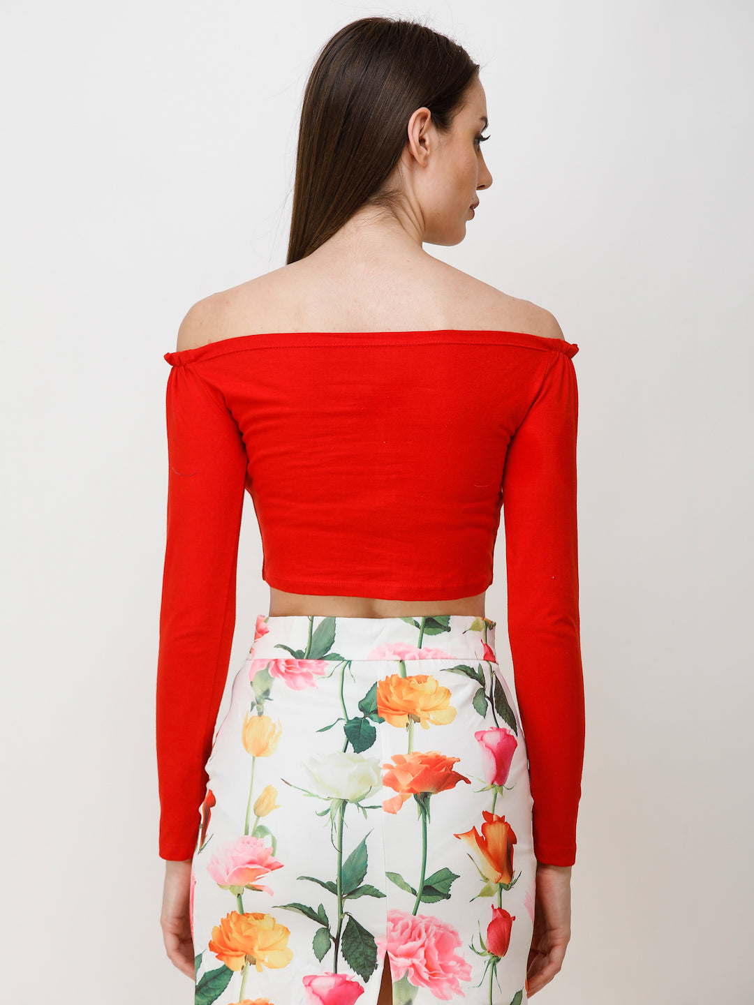 SCORPIUS Women Red Solid Front Styled Bardot Crop Top
