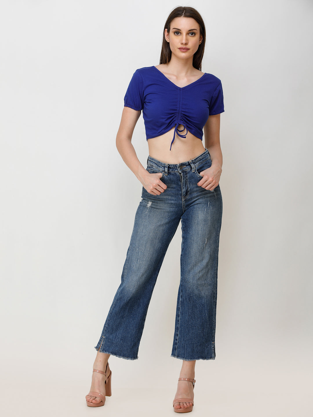 SCORPIUS Women Blue Solid Crop Top