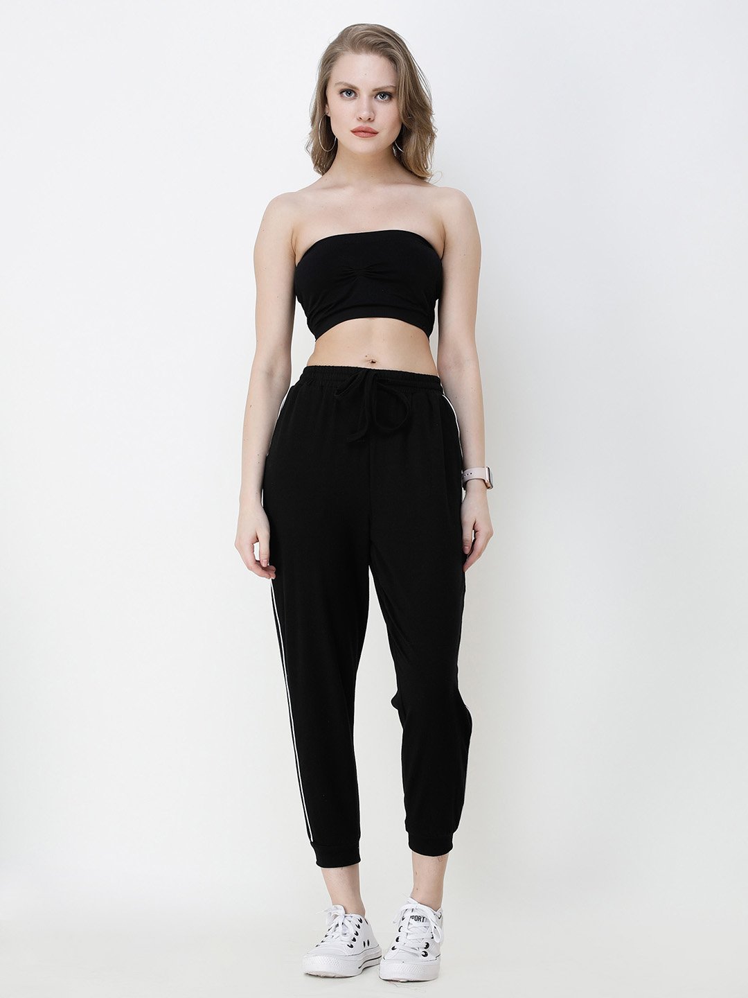 Black Solid Track Pants