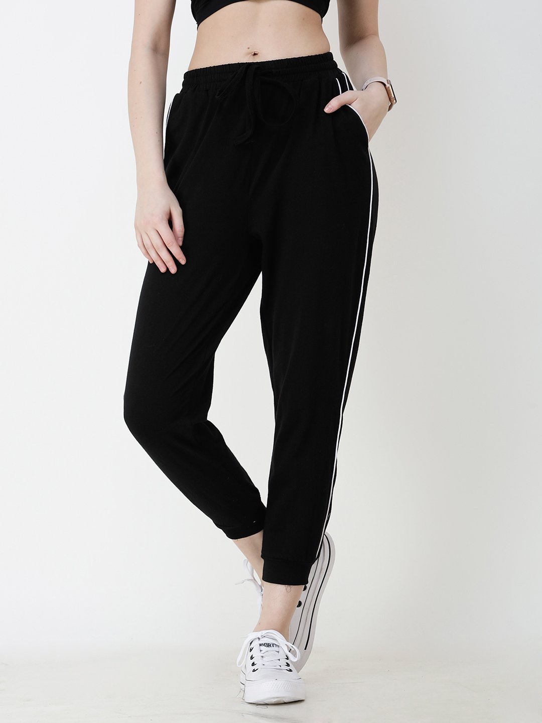 Black Solid Track Pants