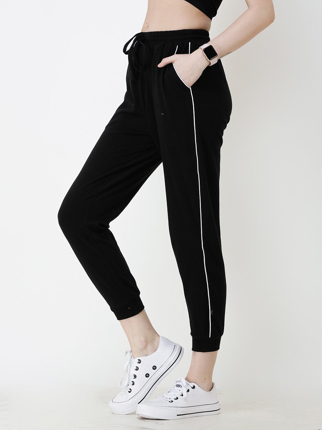 Black Solid Track Pants