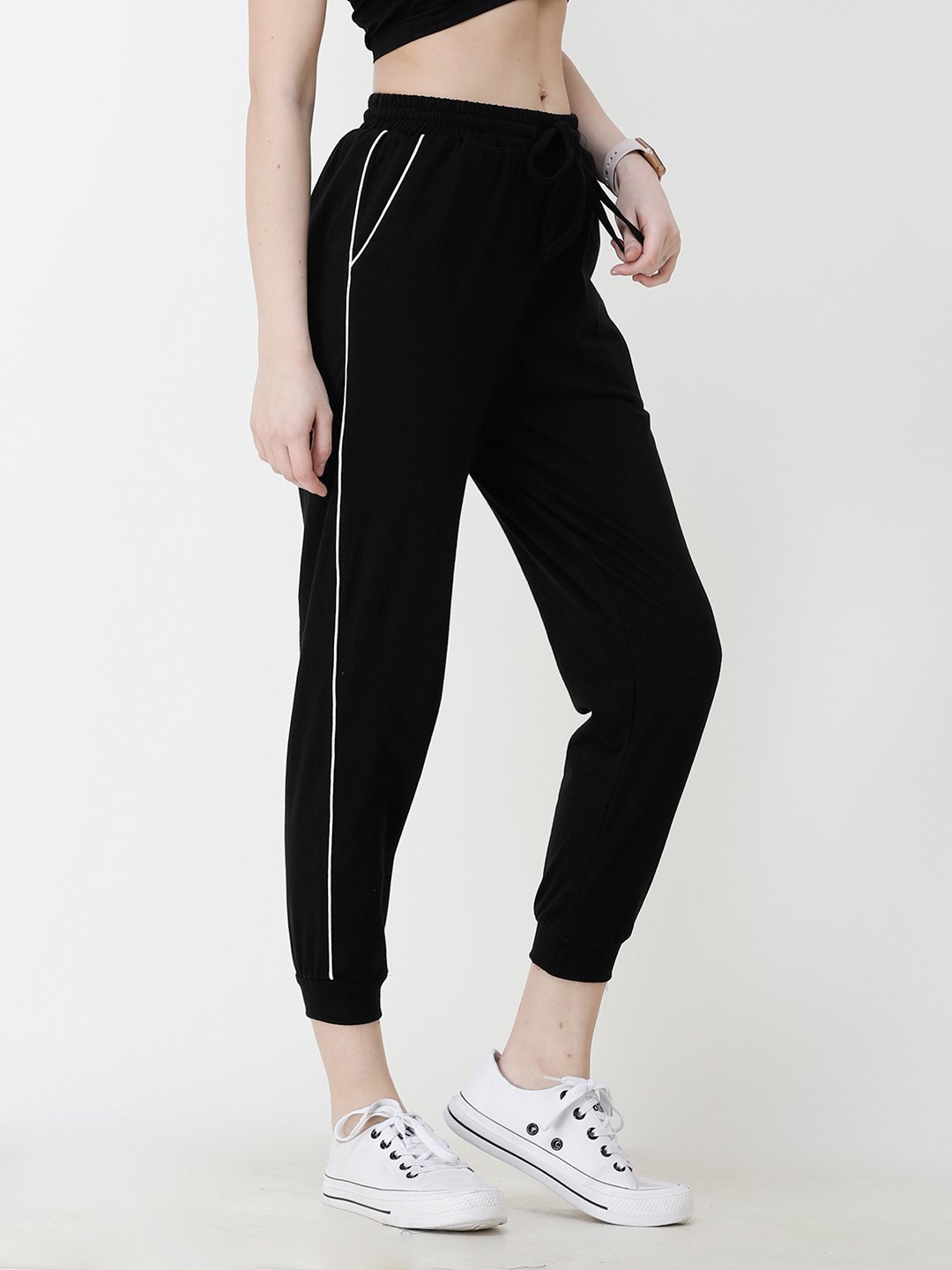 Black Solid Track Pants