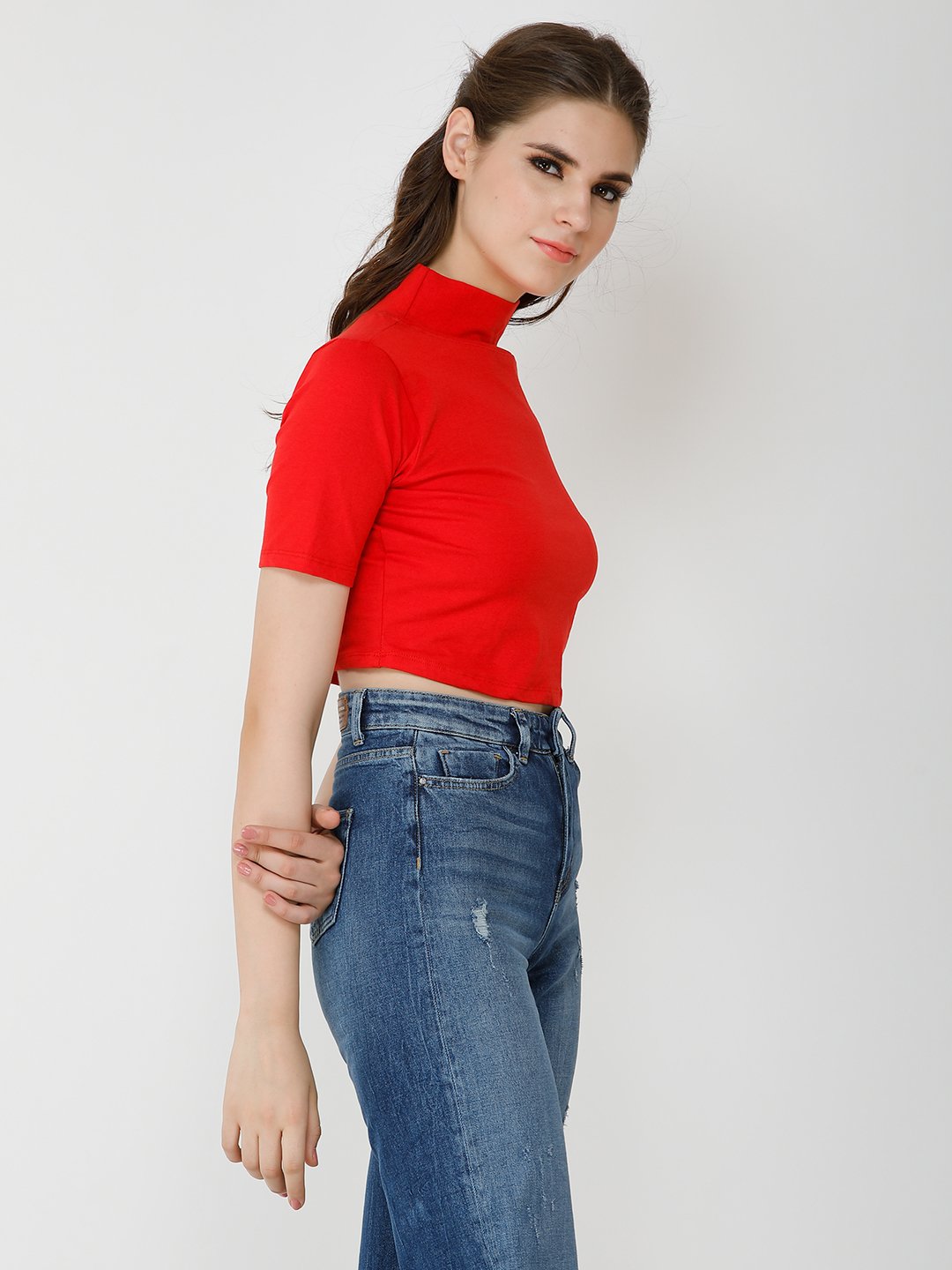 Red Highneck Top- Solid