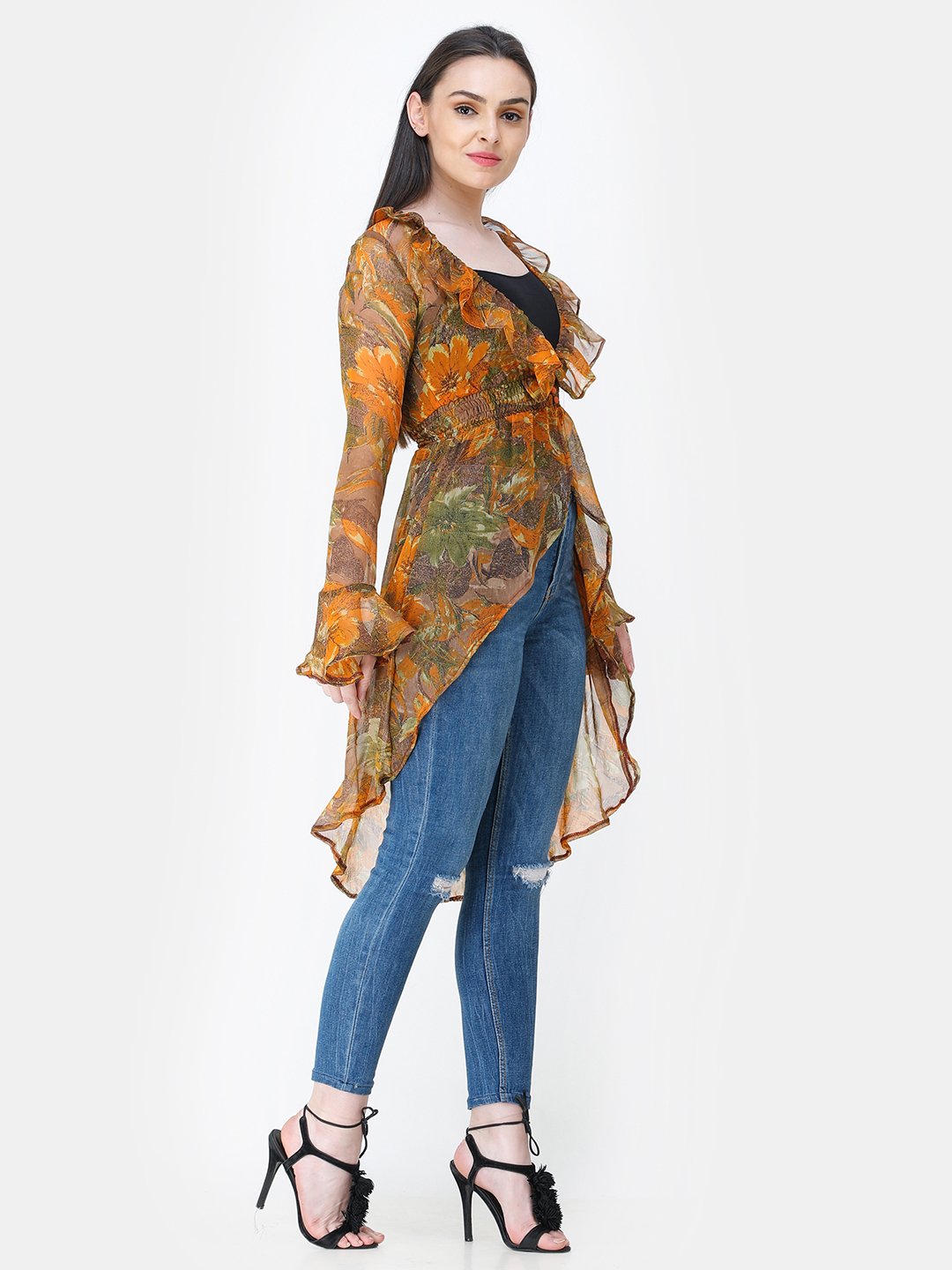 Mustard Printed Shrug