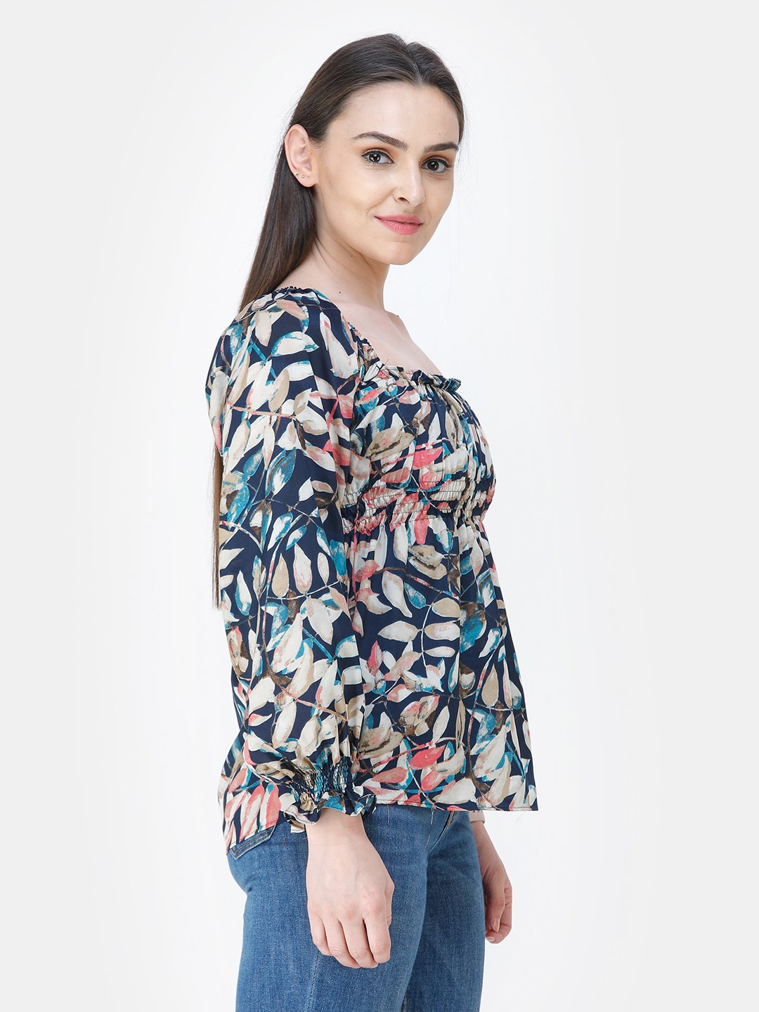 Navy Blue Printed Top