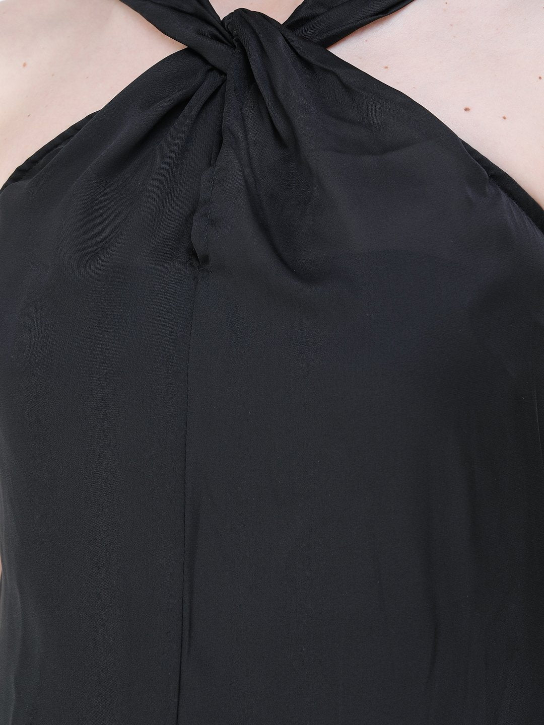 Black Solid Satin Top
