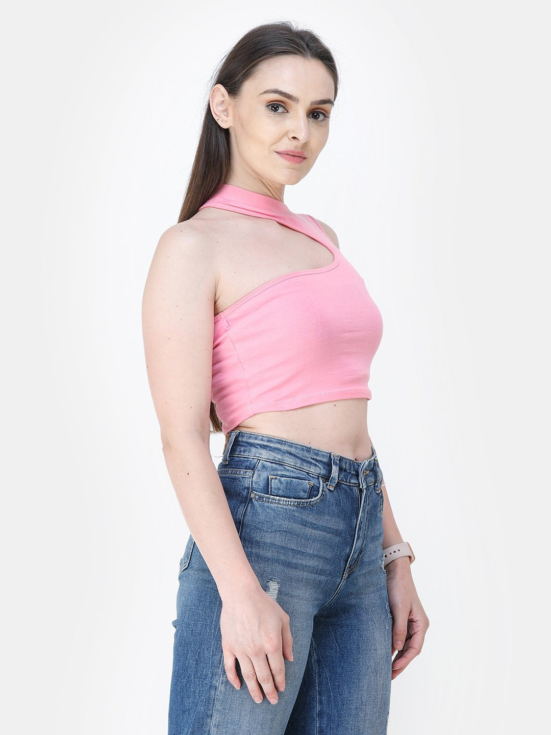 Pink Solid Crop Top