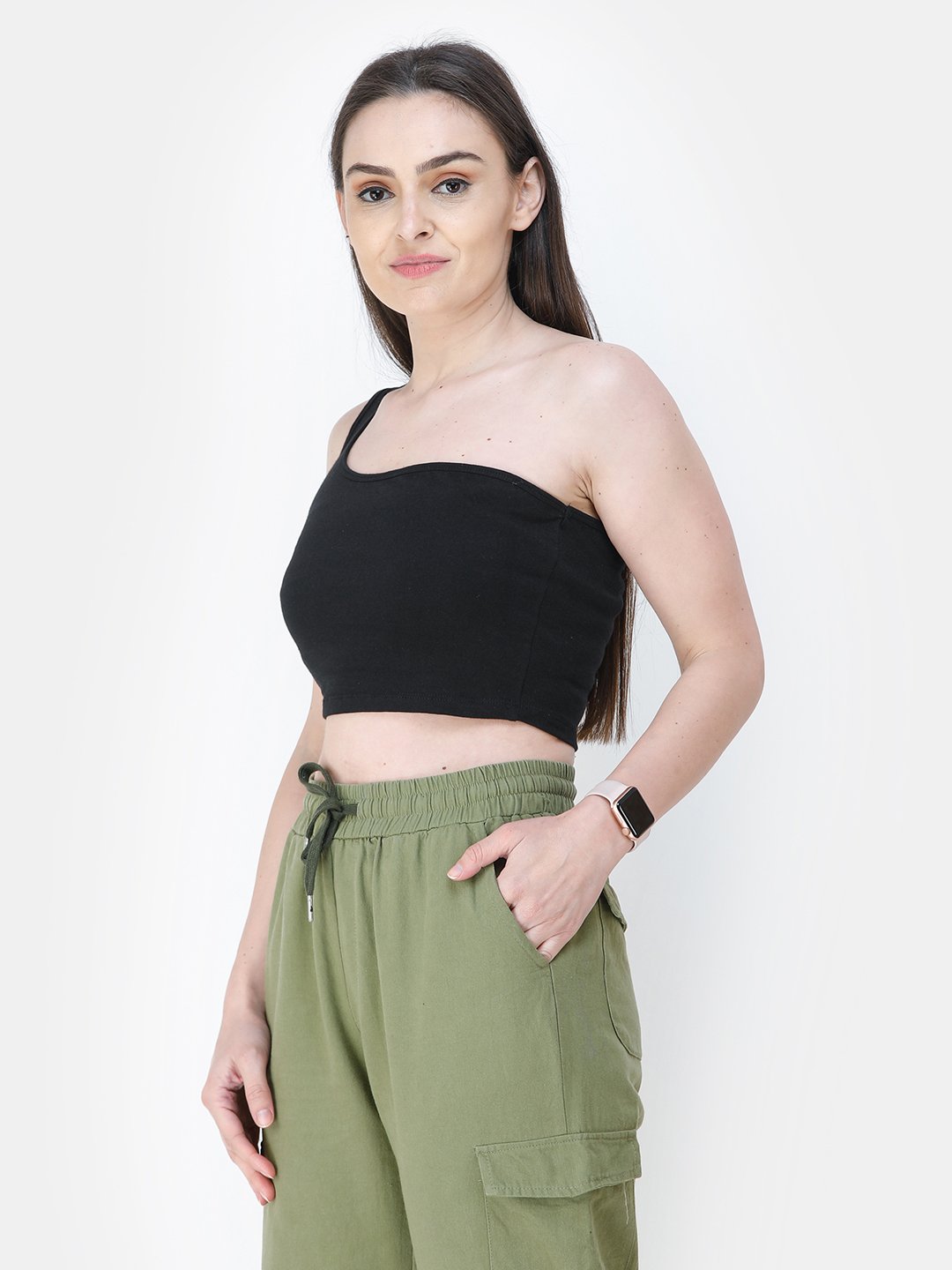 Black Solid Crop Top