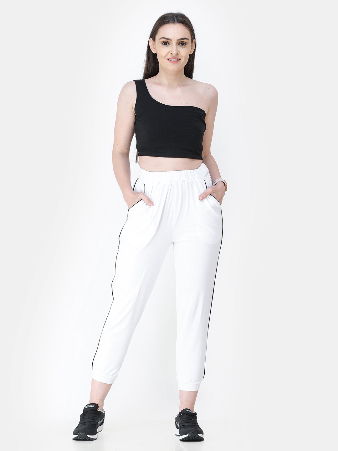 White Solid Track Pants