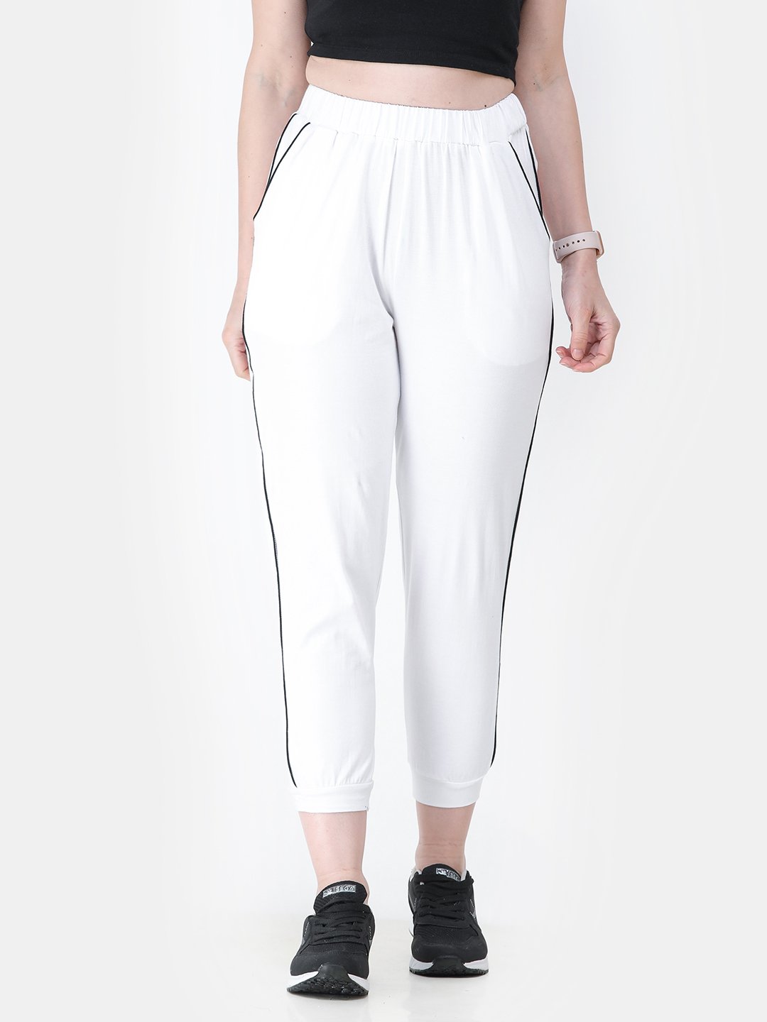 White Solid Track Pants